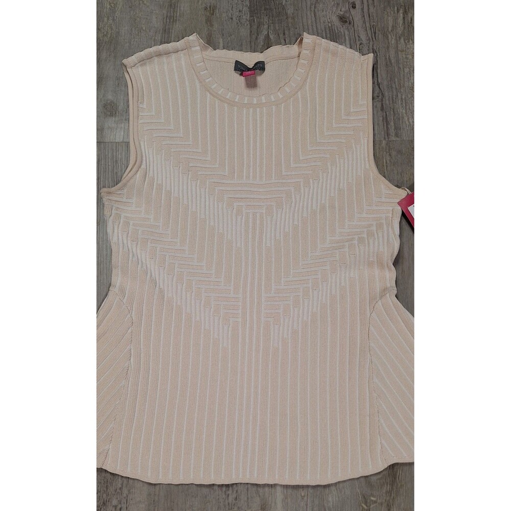Vince Camuto Women's Small Beige Sleeveless Top Wide Ribbed, Summer Casual - Picture 4 of 10